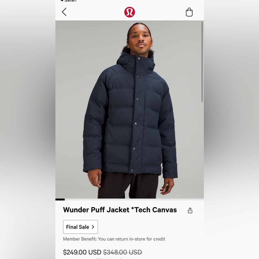 Men’s wunder  puff canvas tech jacket BRAND NEW